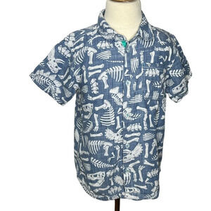 Hatley boys blue chambray dinosaur fossil button down shirt sz 7